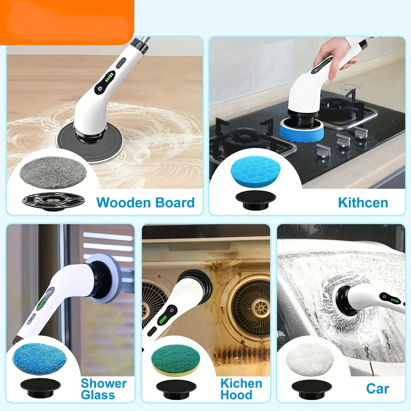 Wireless 9 in 1 Electric Spin Scrubber with 9 replaceable Brush Heads